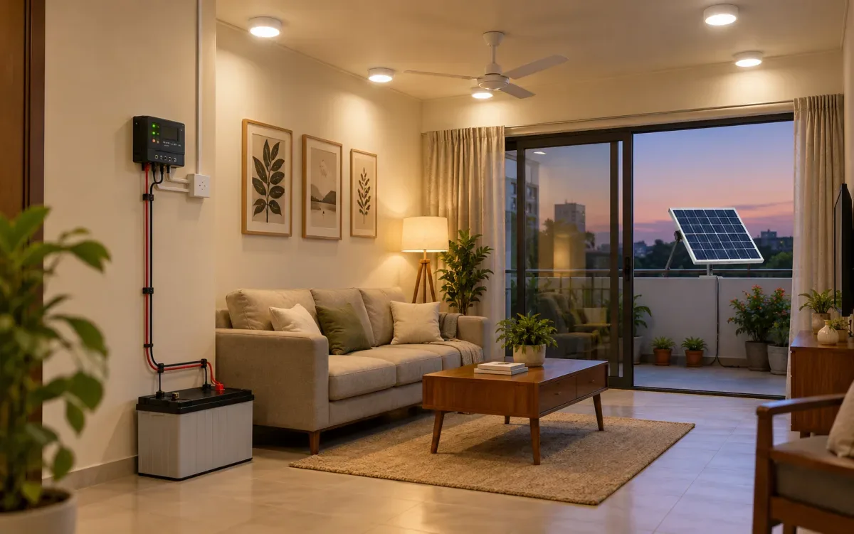 Solar home lighting system with panel, battery and LED lights